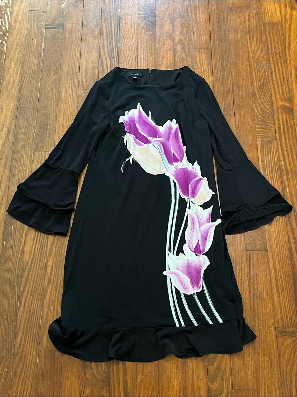 Alfani Black Tunic Dress with Purple & White Floral Print